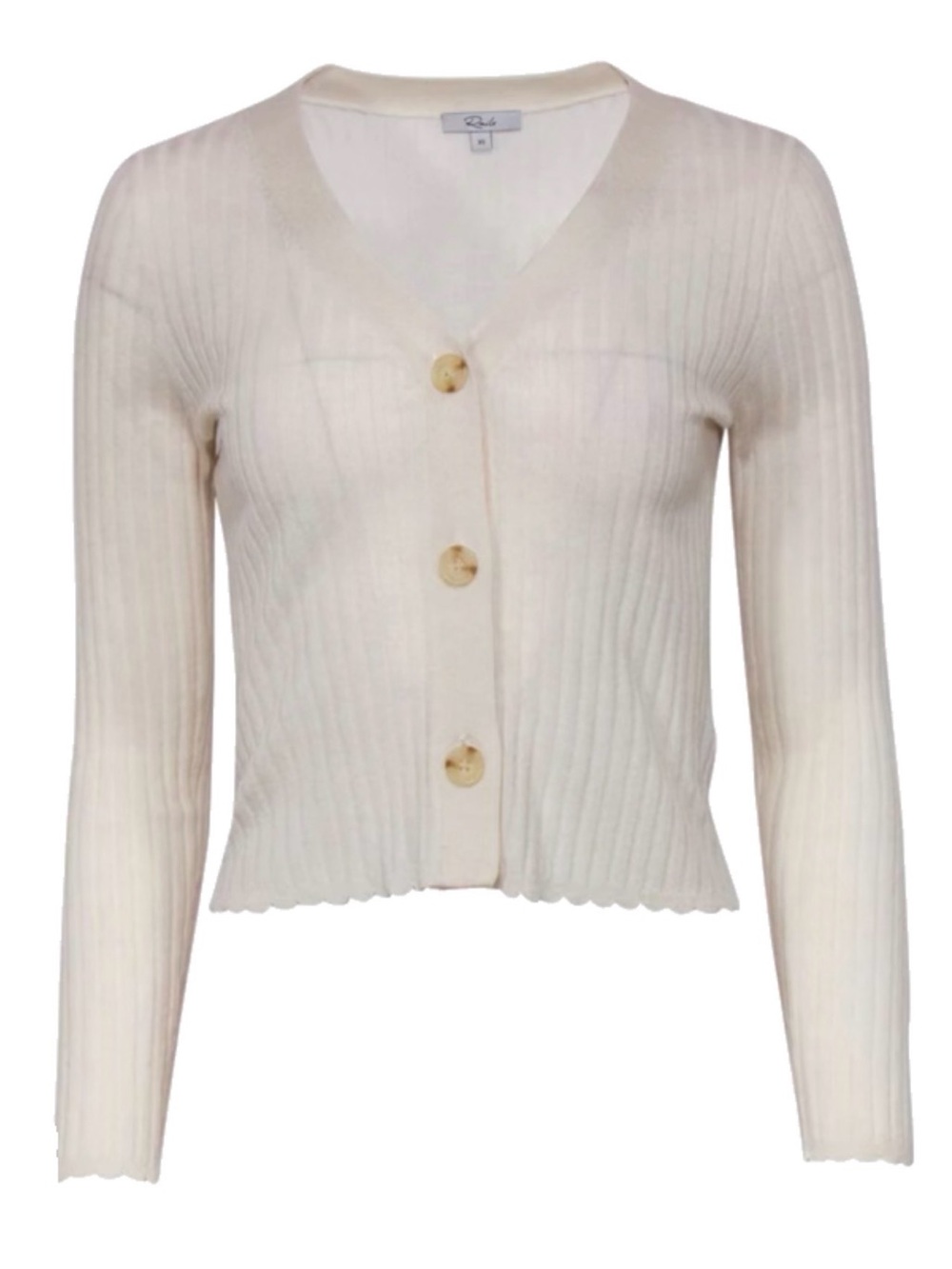 Rails Jase Ivory Ribbed V-Neck Cropped Button Cardigan Wool Silk Cream